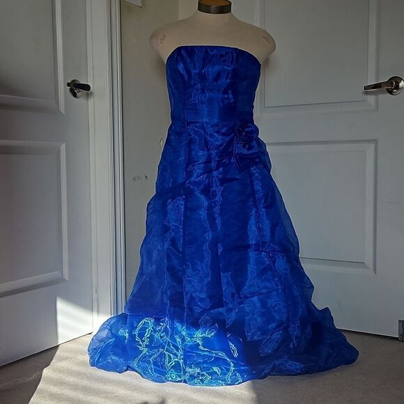 Jessica McClintock For Gunne Sax Strapless Royal Blue Ballerina Maxi Dress Size9 - Picture 2 of 16